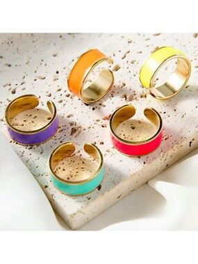 Enamel and Copper Adjustable Stackable Ring #1379